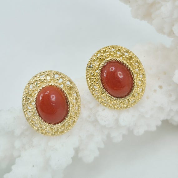 Mediterranean coral earrings, gold-plated 925 silver, adjustable size