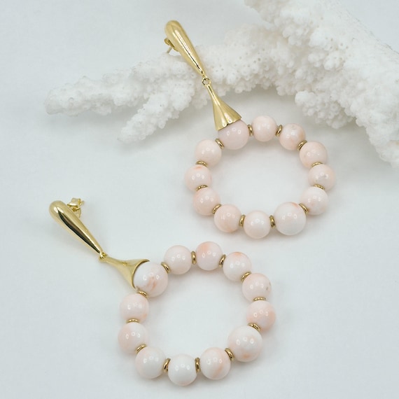Pink coral earrings, gold-plated 925 silver.