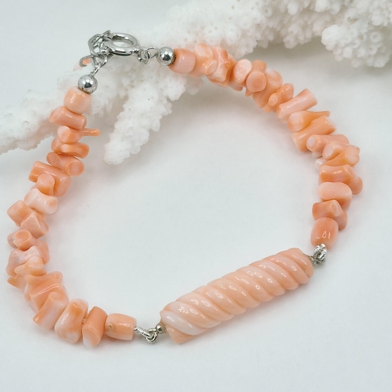 Engraved Pink Coral Bracelet