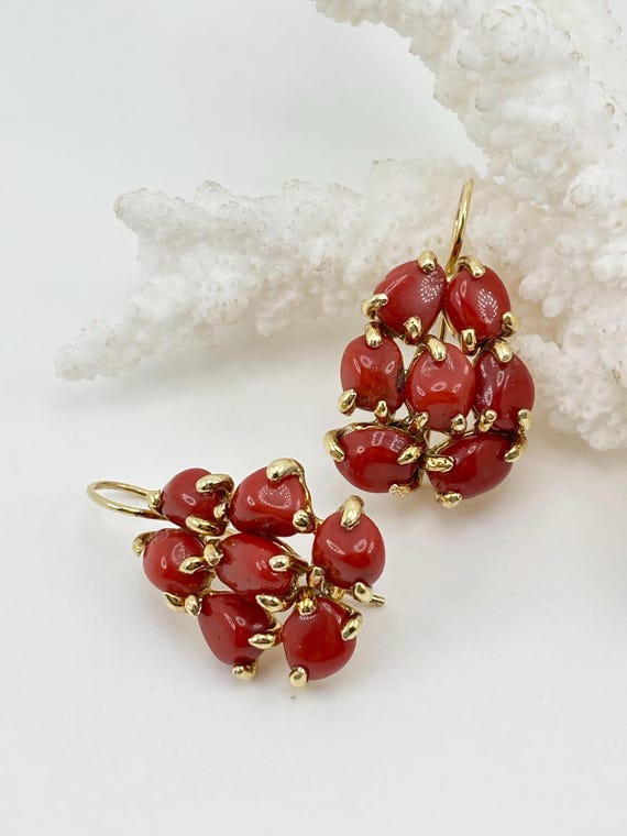 Earrings in natural red CORAL from the Mediterranean Sea, set in gold-plated 925 silver