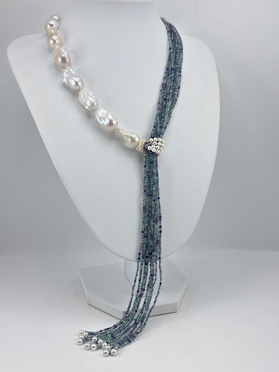 Collana con PERLE barocche coltivate d’acqua dolce e fili in QUARZO rutilato, chiusura in argento 925