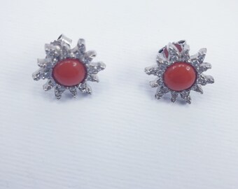 Coral and Zircon earrings