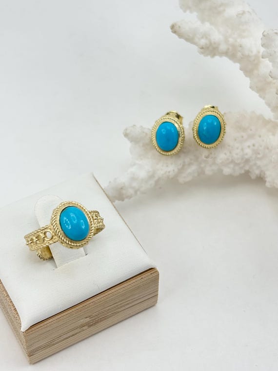 SET ring and earrings in stabilized TURQUOISE from Arizona, mounted in gold-plated 925 silver