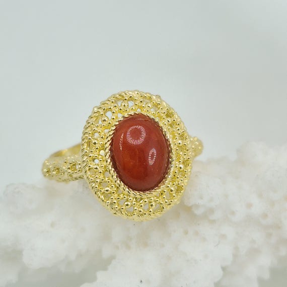 Mediterranean coral ring, 925 gold-plated silver, adjustable size