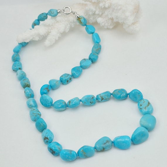 Stabilized Arizona Turquoise stone necklace, 925 silver, Italian craftsmanship