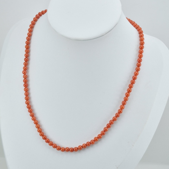 Sardinian coral bead necklace, size 5.20 mm, gold-plated 925 silver clasp, top quality.