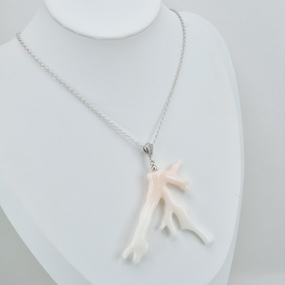 Branch in pink coral, 925 silver and zirconia, Italian craftsmanship