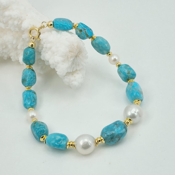 Stabilized Arizona Turquoise Bracelet, 925 Gold-Plated Silver