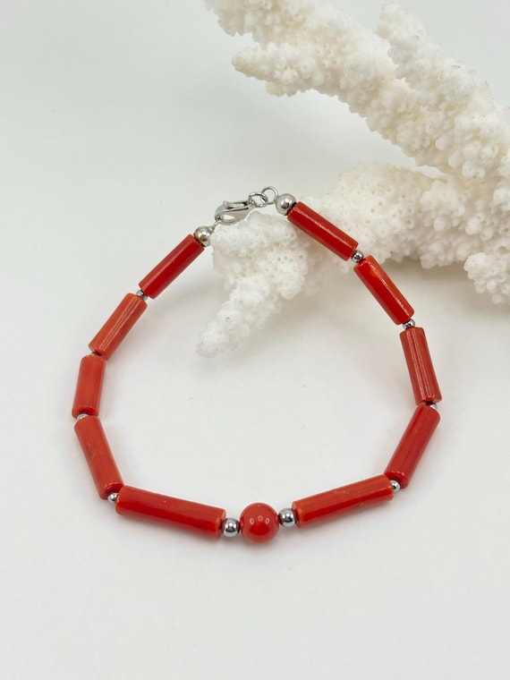 Natural red CORAL bracelet from the Mediterranean Sea, 925 silver clasp, Italian craftsmanship