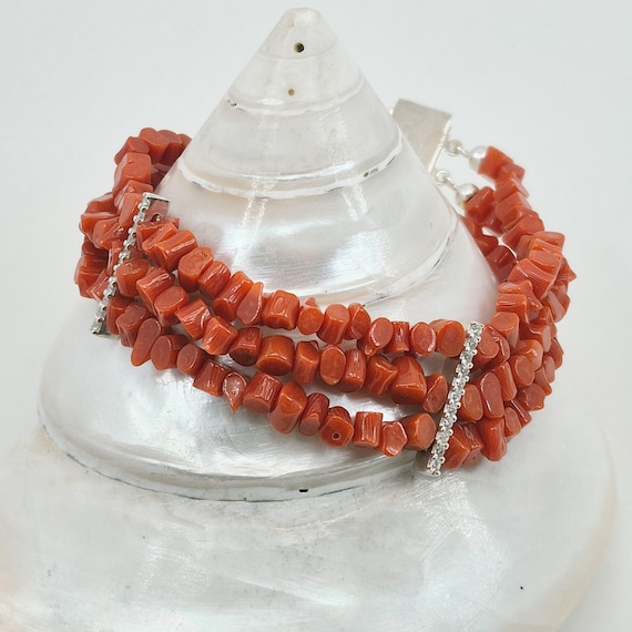 Mediterranean coral bracelet, 925 silver and zirconia, coral stones, Italian craftsmanship