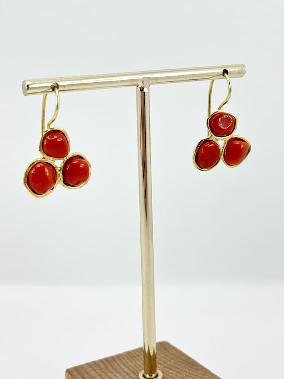 Earrings in natural red CORAL from the Mediterranean Sea set in gold-plated 925 SILVER