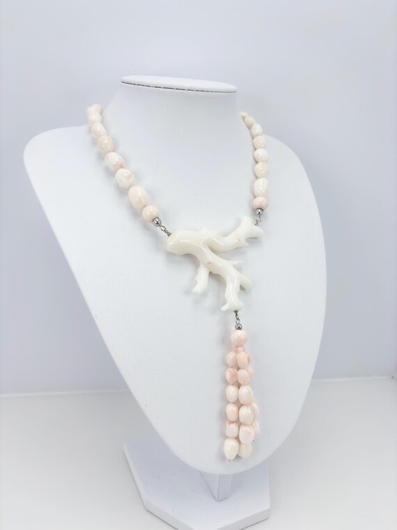Necklace in natural pink CORAL from the Pacific Ocean with a majestic natural branch, set in 925 SILVER