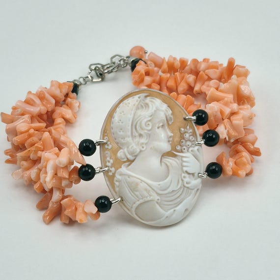 Cameo and Pink Coral Bracelet