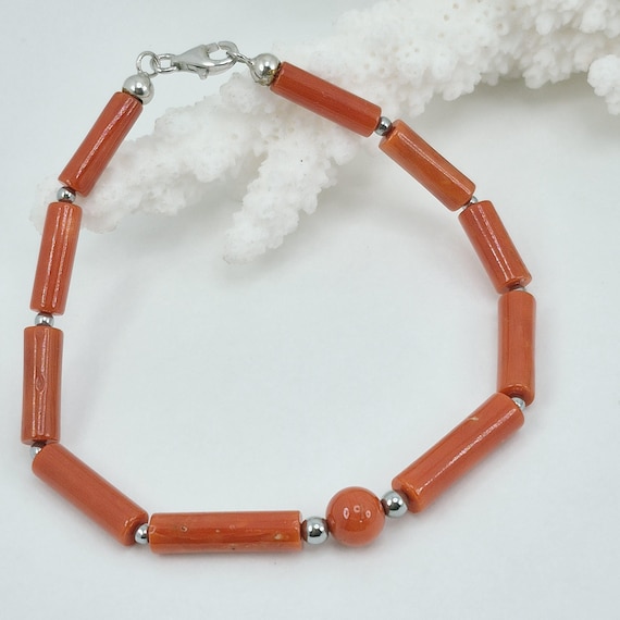 Mediterranean coral bracelet, 925 silver, Italian craftsmanship