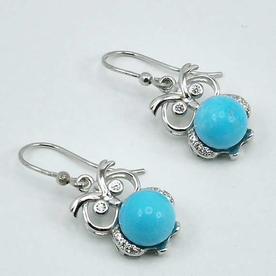 Stabilized American Turquoise Earrings Owl Model, Italian Craftsmanship