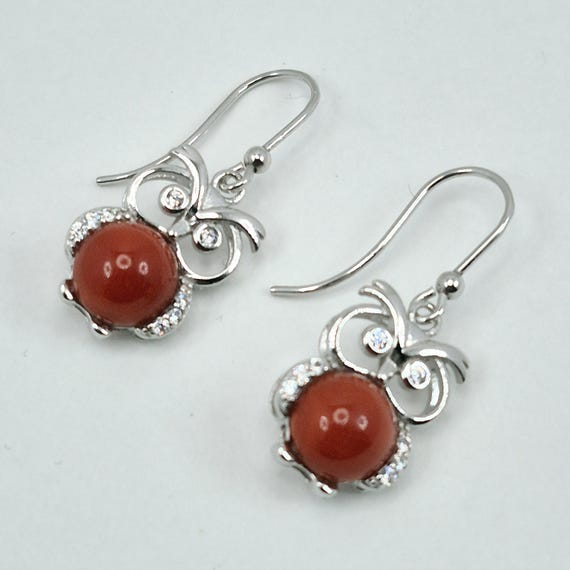 Mediterranean coral earrings,lucky owl,925 silver,Italian craftsmanship