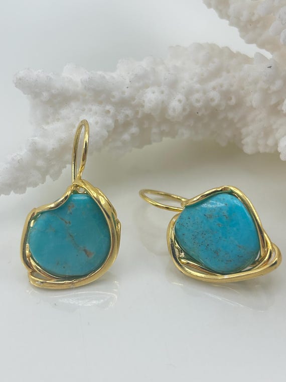 Stabilized American TURQUOISE earrings mounted with gold-plated 925 SILVER