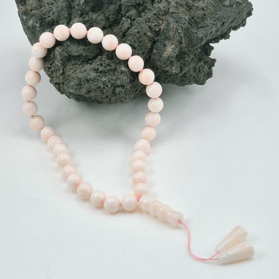 Tesbih rosary in pink coral, coral from the Pacific Sea, Italian craftsmanship