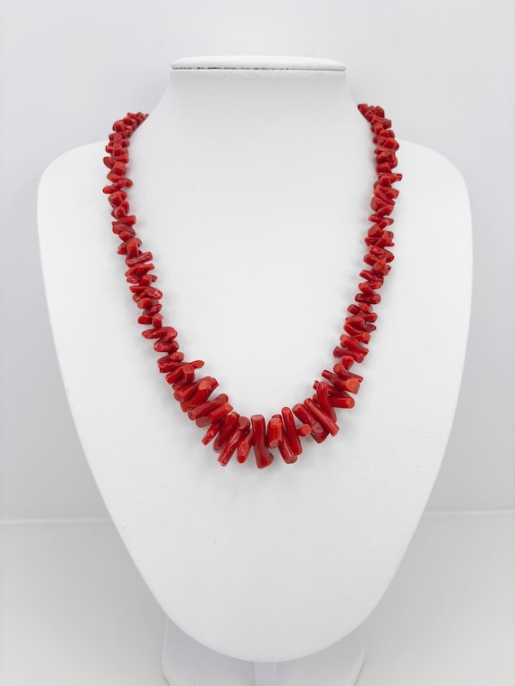 Natural red CORAL necklace from the Mediterranean Sea with 925 SILVER clasp