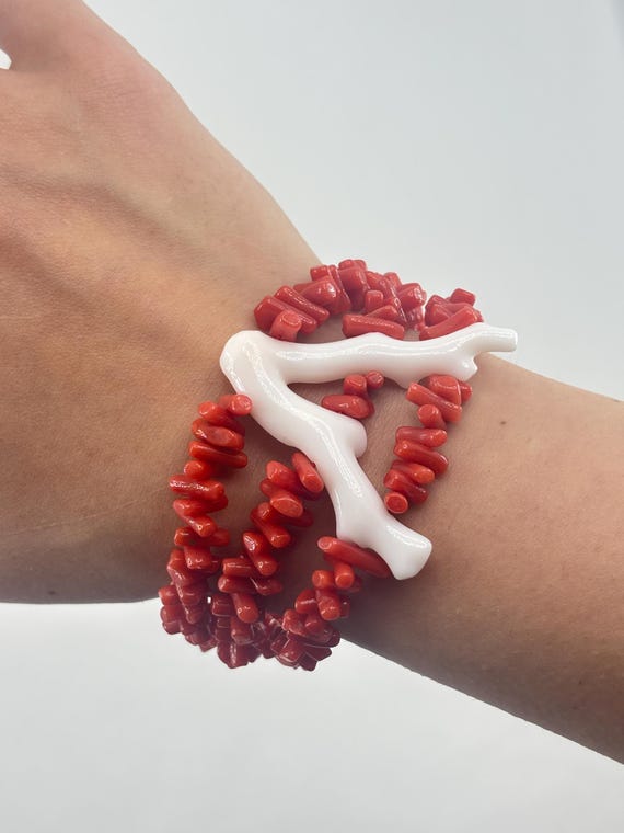 Mediterranean coral bracelet and Pacific coral branch, 925 silver, Italian craftsmanship