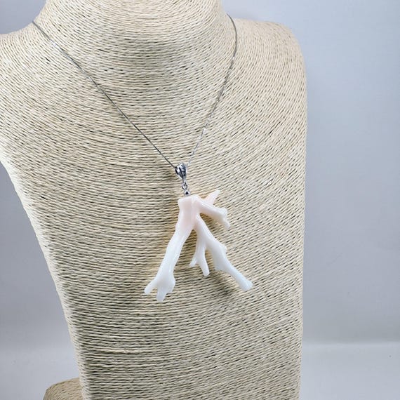 Branch in pink coral, 925 silver and zirconia, Italian craftsmanship