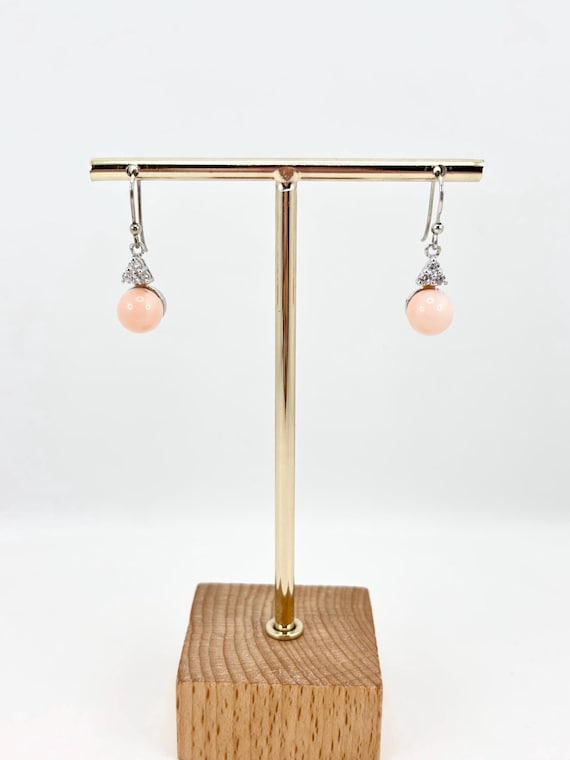 Natural PINK coral drop earrings from the Pacific Ocean set in 925 SILVER and zirconia