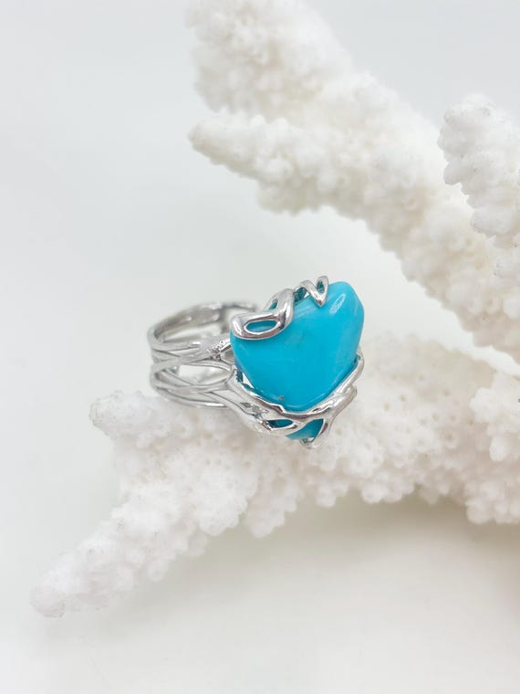Ring with natural TURQUOISE stone from the mines of Arizona (USA) with 925 SILVER setting