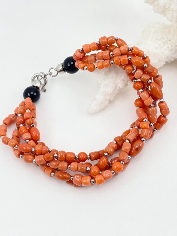 Sciacca coral and onyx bracelet, hematite, 925 silver