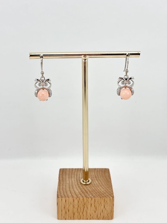 Pacific Ocean pink coral earrings, owl model, 925 silver, Italian craftsmanship
