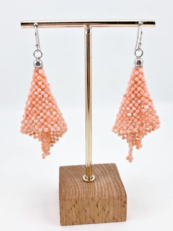 Drop earrings in natural pink CORAL from Asian seas and 925 SILVER setting