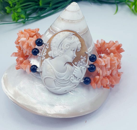 Cameo and Pink Coral Bracelet