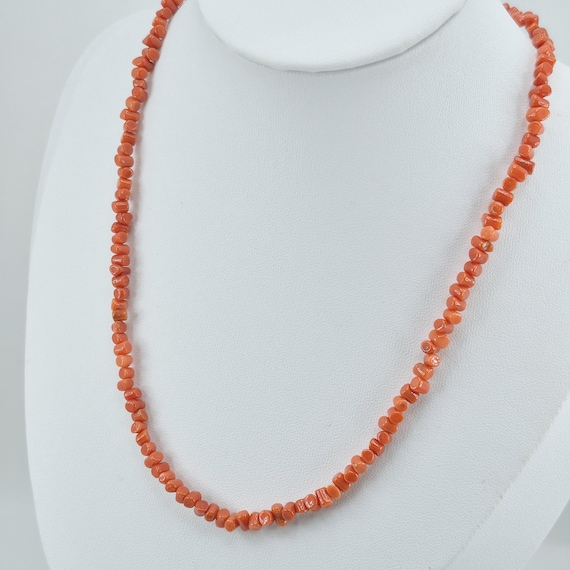 Authentic and natural Mediterranean red coral pebble necklace, 925 silver clasp, unisex choker 45 cm