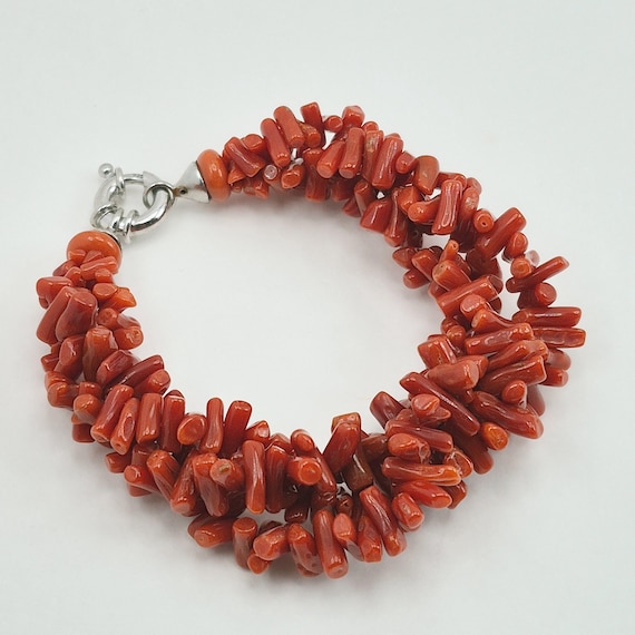Mediterranean coral bracelet, torcion model, 925 silver, Italian craftsmanship