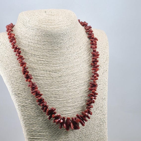 Mediterranean Coral Necklace, Corsican Coral, Ox Blood Coral Cupuloni, 18kt White Gold, Italian Craftsmanship