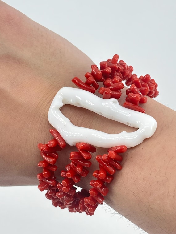 Bracelet in authentic red CORAL from the Mediterranean Sea and white coral from the Pacific Ocean, 925 silver