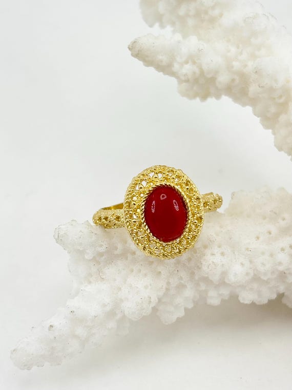 Mediterranean coral ring, 925 gold-plated silver, adjustable size