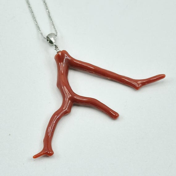 Mediterranean Coral Branch, Authentic Coral, Natural Shape, 925 Silver, Zircons, Italian Craftsmanship