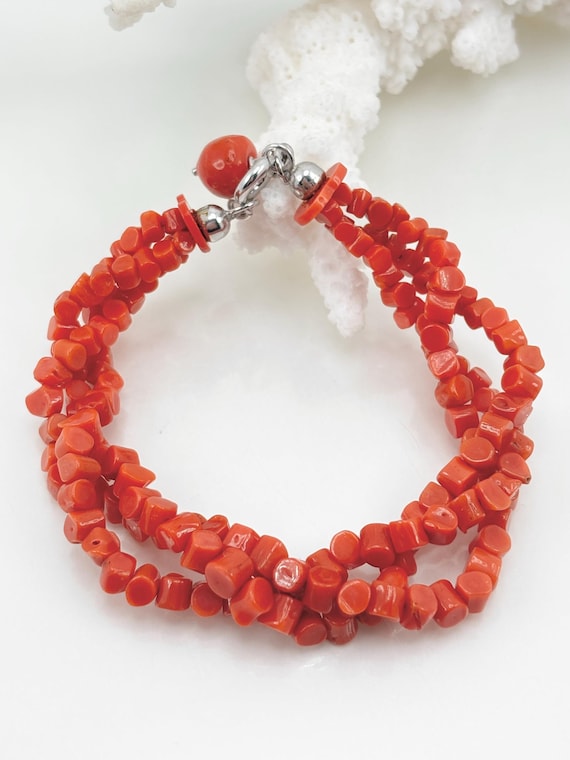 BRACCIALE modello torchon in CORALLO rosso naturale proveniente dal Mar Mediterraneo e chiusura in Argento 925