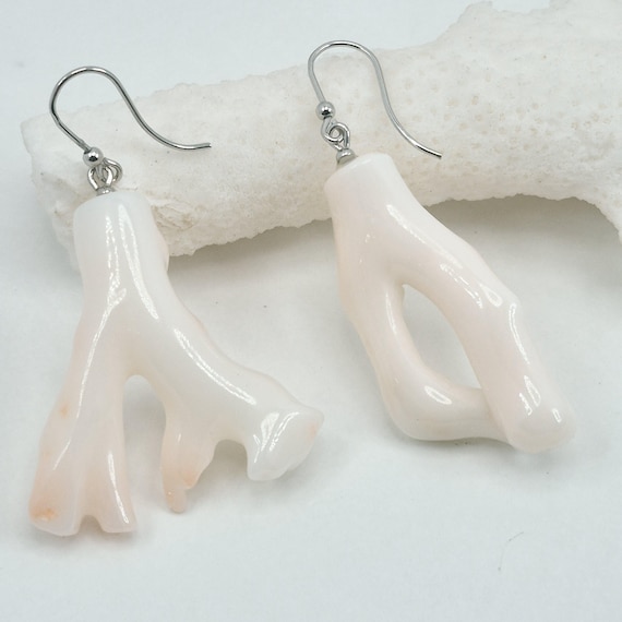 Natural pink white coral earrings, 925 silver, Italian craftsmanship