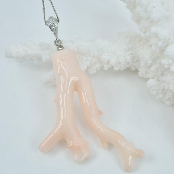 Pink coral branch, angel skin tone, 925 silver and zirconia, Italian craftsmanship