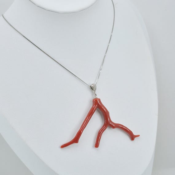 Mediterranean Coral Branch, Authentic Coral, Natural Shape, 925 Silver, Zircons, Italian Craftsmanship