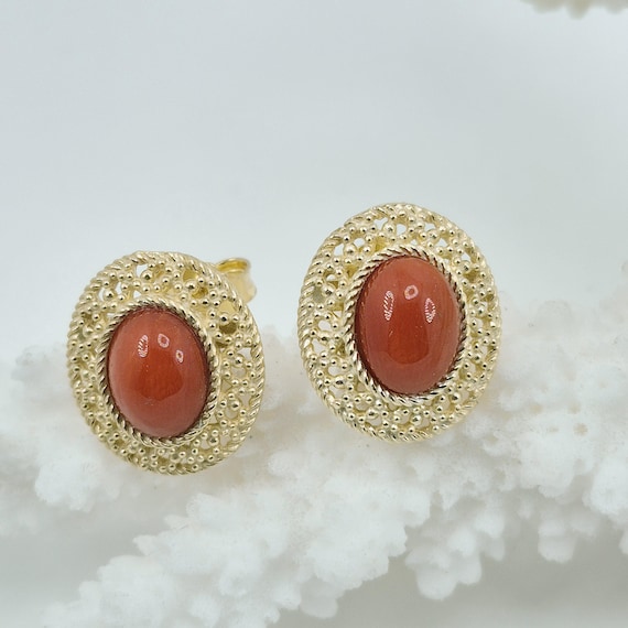 Mediterranean coral earrings, gold-plated 925 silver, adjustable size