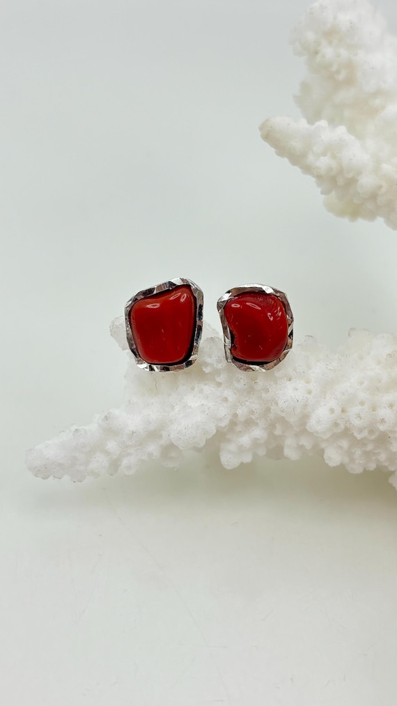 Natural red CORAL earrings from the Mediterranean Sea set with 925 SILVER