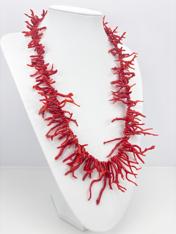 Mediterranean coral necklace, natural-shaped branches, big size, 95 grams, 925 silver clasp