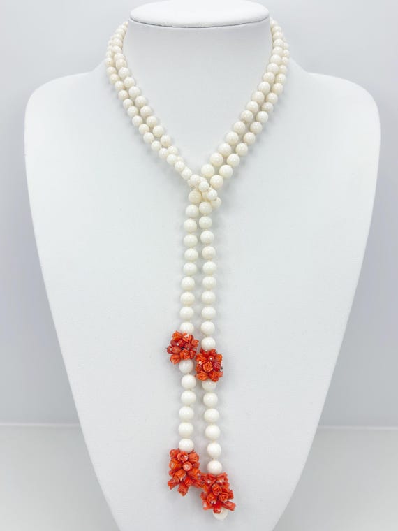 Multi-wearable scarf in natural white/pink CORAL from the Pacific Ocean and hand-engraved CERASUOLO coral flowers