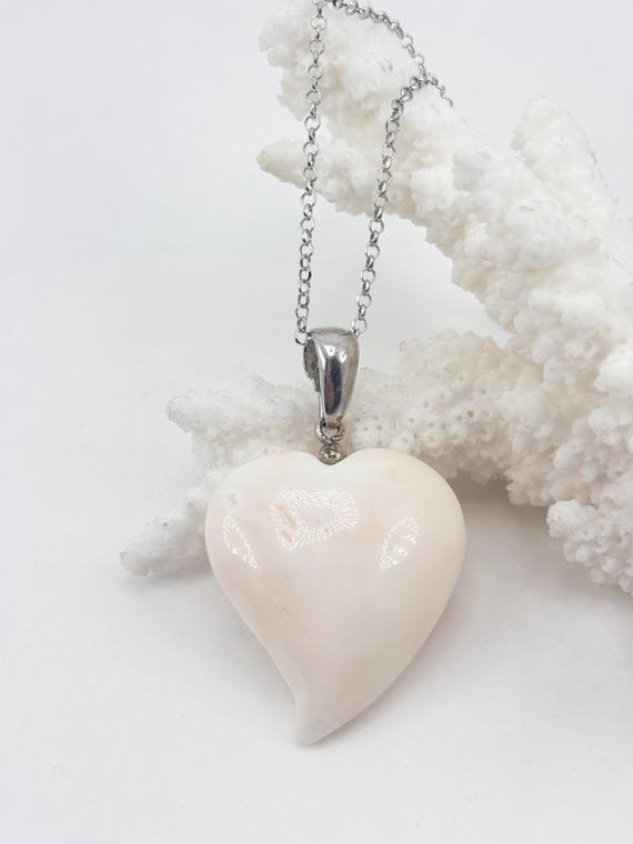White/pink coral heart, 925 silver setting, big size, Italian craftsmanship, handmade.