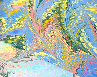 Handmade Feather Nonpareil Marbled Paper Sheet, 115 gsm Book Weight Endpaper Paper