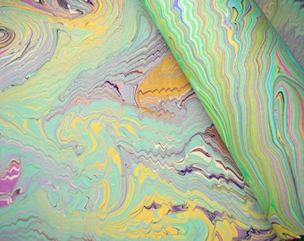 Handmade Green Marbled Paper, 230 gsm Heavyweight Art Paper