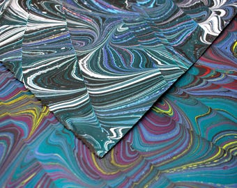 Handmade Turquoise Marbled Paper -  230 gsm Heavyweight Decorative Sheets