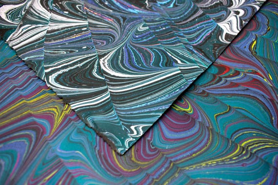 Handmade Turquoise Marbled Paper -  230 gsm Heavyweight Decorative Sheets